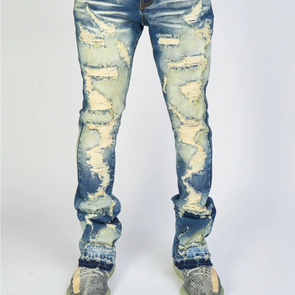 Blue Skinny Distressed Jeans with Vintage Look